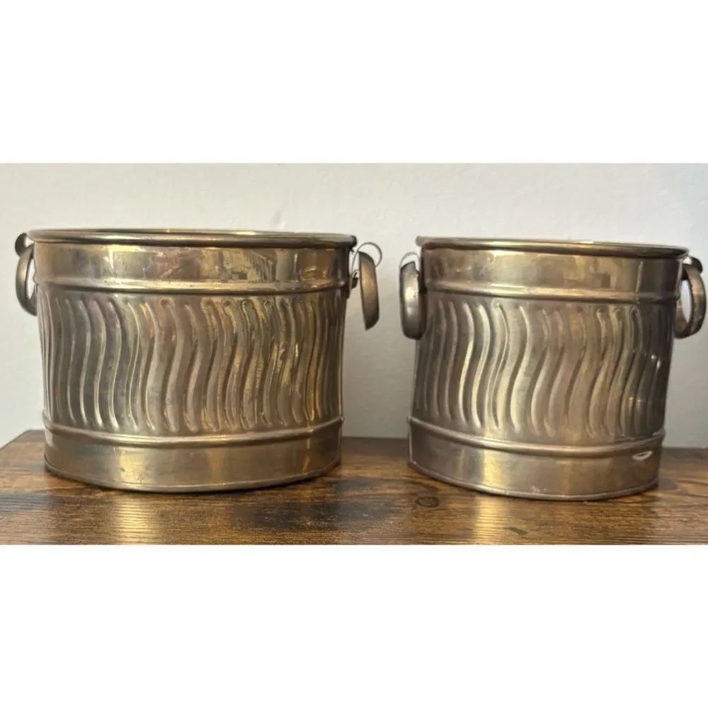 Vintage 50’s Hollywood Regency Brass Planter Cachepots - Set of 2